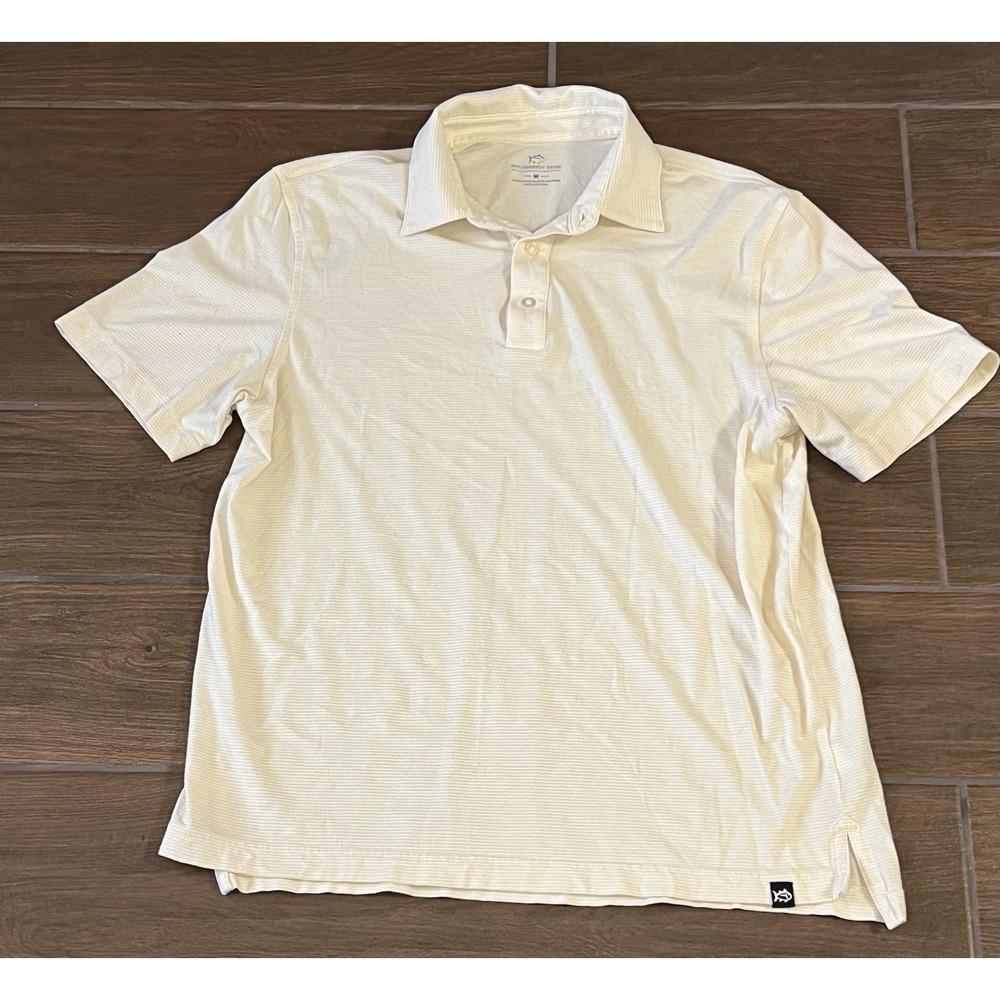 Southern Tide Men's Polo Shirt Medium Yellow Striped Lightweight Short Sleeve